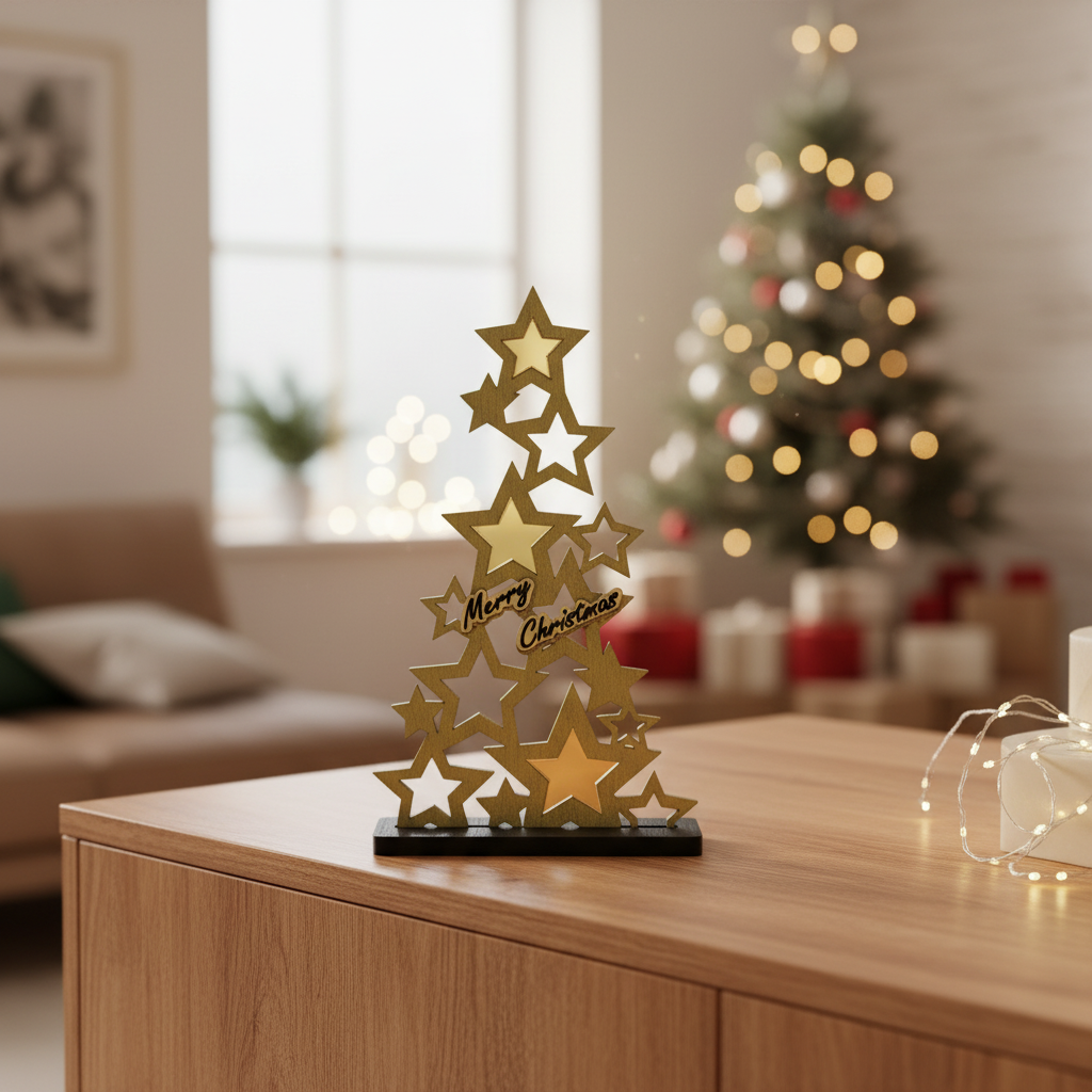 Ξύλινο Χριστουγεννιάτικο Δέντρο με Αστέρια