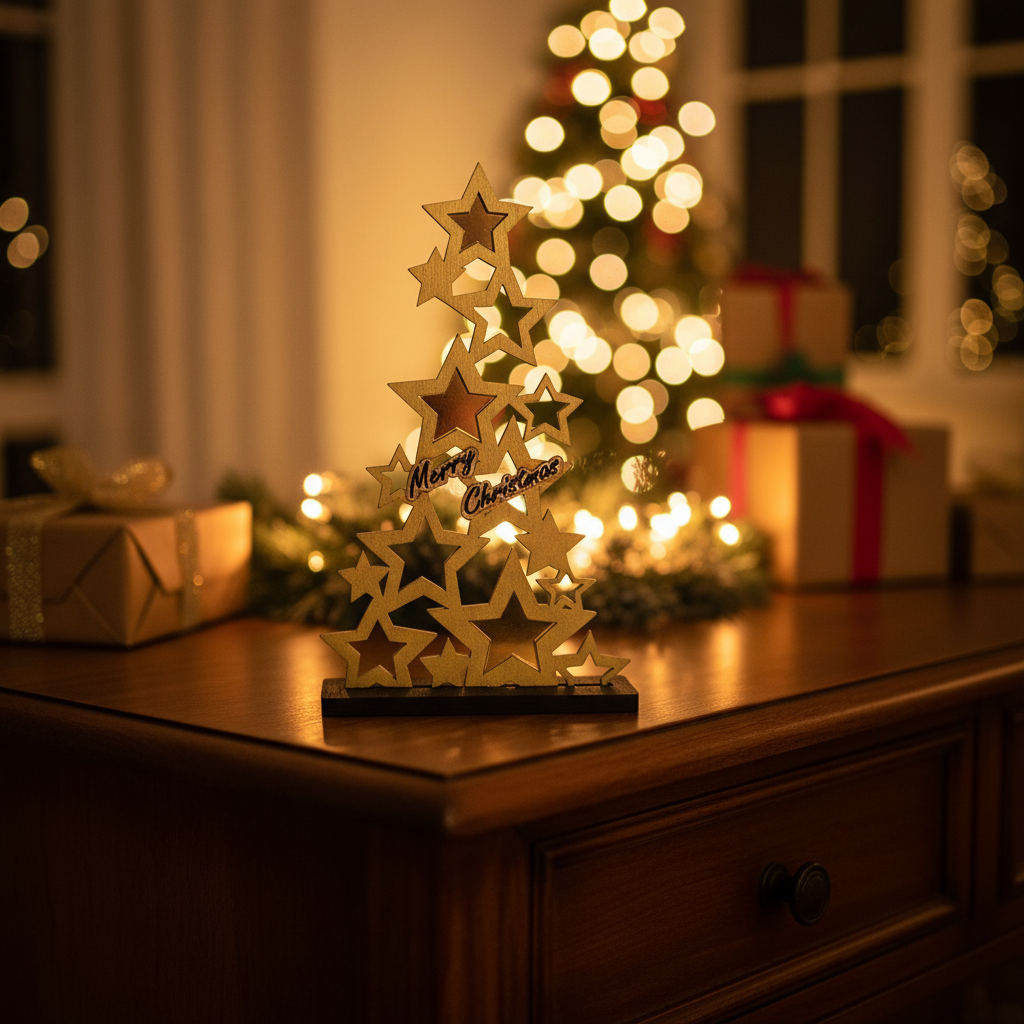 Ξύλινο Χριστουγεννιάτικο Δέντρο με Αστέρια