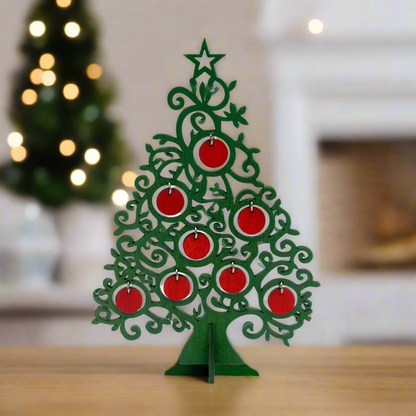 Ξύλινο Χριστουγεννιάτικο Δέντρο με Κρεμαστά Διακοσμητικά