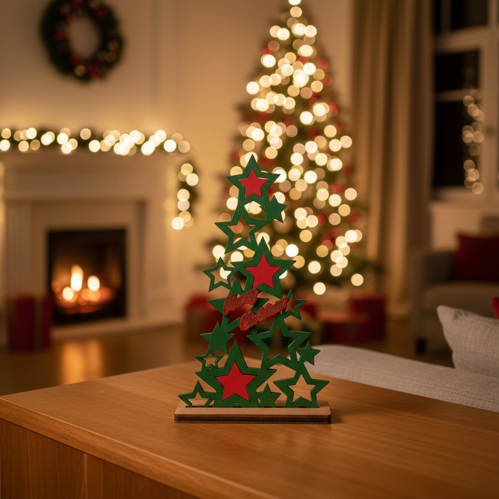 Ξύλινο Χριστουγεννιάτικο Δέντρο με Αστέρια