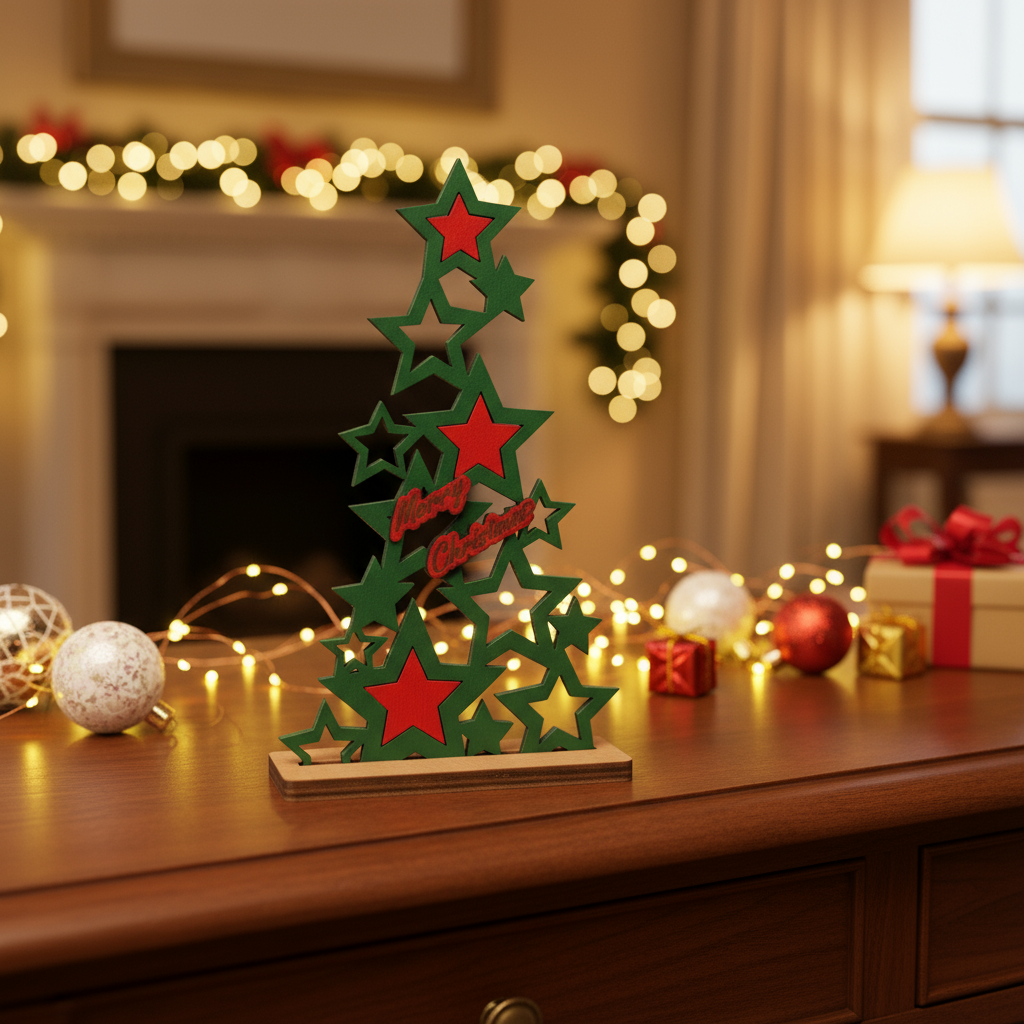 Ξύλινο Χριστουγεννιάτικο Δέντρο με Αστέρια