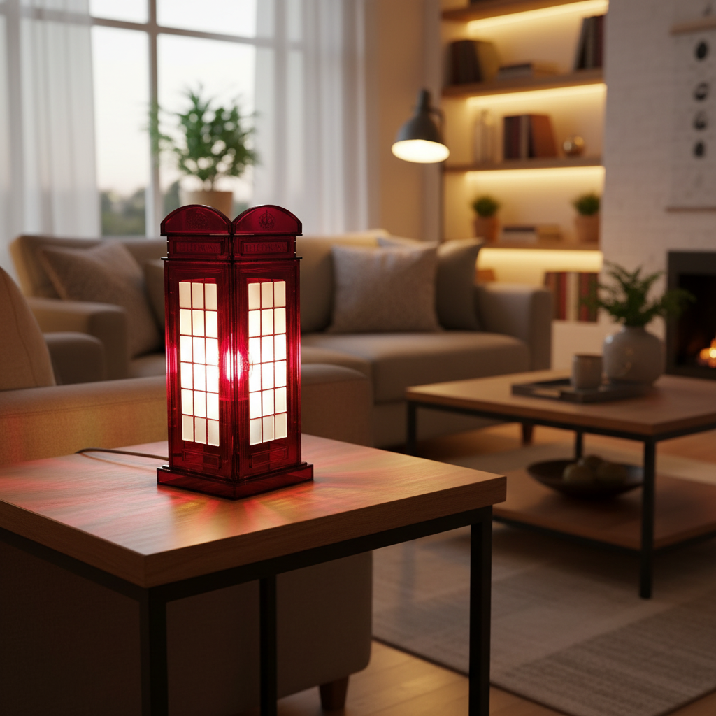 Red Booth Χειροποίητο Φωτιστικό Τηλεφωνικός Θάλαμος - Medium Διάφανο Κόκκινο plexiglass