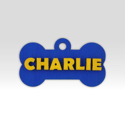 Paw-Tag | Μεγάλη Ξύλινη ταυτότητα σε σχήμα κόκκαλου – Δύο επιπέδων