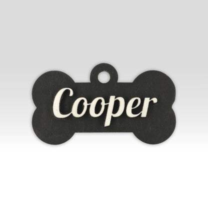 Paw-Tag | Μεγάλη Ξύλινη ταυτότητα σε σχήμα κόκκαλου – Δύο επιπέδων