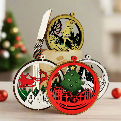 Σετ Ξύλινων Χριστουγεννιάτικων Στολιδιών με Δύο Επίπεδα